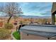 Hot tub and patio furniture with mountain views at 1460 Tannery Hts, Mesquite, NV 89034