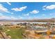 This aerial view offers amazing lake and neighborhood views from the property at 21 Canyon Bay Dr, Henderson, NV 89011