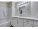 Bright bathroom featuring a bathtub-shower combo and vanity with gray countertop and cabinets at 3663 Laguna Verde Way, Las Vegas, NV 89121