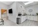 Modern kitchenette with white cabinets and stainless steel appliances at 5880 W Oquendo Rd, Las Vegas, NV 89118