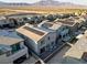 Aerial view of a house with solar panels and a backyard patio at 9281 Albus Hills Ave, Las Vegas, NV 89143