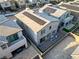 Aerial view showcasing a home's backyard patio and solar panels at 9281 Albus Hills Ave, Las Vegas, NV 89143