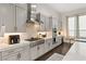 Modern kitchen with stainless steel appliances and light grey cabinets at 1121 Du Fort Hills Ct, Henderson, NV 89002