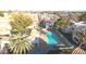 Community pool and surrounding buildings from an elevated perspective at 4869 S Torrey Pines Dr # 101, Las Vegas, NV 89103