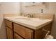 Bathroom vanity with a single sink and silver faucet at 271 Greenbriar Townhouse Way, Las Vegas, NV 89121
