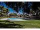 Community pool surrounded by mature trees and lush green lawns, offering a relaxing retreat at 271 Greenbriar Townhouse Way, Las Vegas, NV 89121