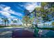 Basketball court with surrounding trees and lake view at 2928 Cape Verde Ln, Las Vegas, NV 89128