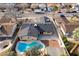 Aerial view of the backyard featuring a pool, patio, and meticulously landscaped yard at 4110 Oakhill Ave, Las Vegas, NV 89121