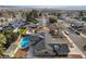 Aerial view of a home with a pool and easy access to a city park and other houses in a quiet neighborhood at 4110 Oakhill Ave, Las Vegas, NV 89121