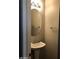 Small bathroom with pedestal sink and oval mirror at 6225 Dan Blocker Ave # 102, Henderson, NV 89011