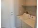 Small laundry room with shelving above a newer washer and dryer at 6225 Dan Blocker Ave # 102, Henderson, NV 89011