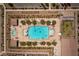 Aerial view of a pristine community pool surrounded by lounging areas and lush landscaping at 723 Orange Plume Walk # 0, Henderson, NV 89011