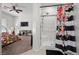 Stylish bathroom with a glass-enclosed shower and floral-striped curtain at 723 Orange Plume Walk # 0, Henderson, NV 89011