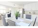 A sleek dining area features a modern white table, comfortable gray chairs, and elegant decor at 4193 W Warm Springs Rd, Las Vegas, NV 89118