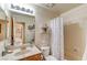 Clean bathroom with shower/tub combo and updated vanity at 5105 Kingsbridge Dr, Las Vegas, NV 89130