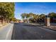 Street view of the neighborhood entrance showcasing meticulously manicured landscaping and sidewalks at 8063 Sundance Valley Dr, Las Vegas, NV 89178