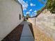 Side yard with a concrete walkway and mature landscaping at 1009 Winwood St, Las Vegas, NV 89108
