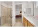 Bathroom with double vanity, shower, and view of bedroom at 2261 Cold Canyon Ave, North Las Vegas, NV 89086