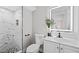 Bright bathroom featuring a glass enclosed shower, a modern vanity, and stylish fixtures at 1940 E Golden Arrow Dr, Las Vegas, NV 89169