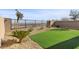 Backyard with artificial grass, rock landscaping, and a view of mountains in the distance at 2384 Ridgeline Wash St, Las Vegas, NV 89138