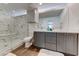 Modern bathroom with double vanity and walk-in shower at 247 Dougram Ave, Las Vegas, NV 89101