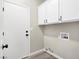 Laundry room featuring bright white cabinets and a door at 283 Fancrest St, Henderson, NV 89052