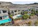 Aerial view of backyard with patio and pool at 3 Hilltop Crest St, Henderson, NV 89011