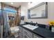 Bathroom featuring modern sink, vanity, and shower at 3101 S Spy Glass Ave, Pahrump, NV 89048