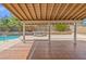 Covered patio with tiled floor, overlooking pool and spa at 3305 Cutty Sark St, Las Vegas, NV 89117