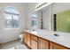 Bathroom boasts dual sinks, wood cabinets, and a mirror at 700 Carnegie St # 4812, Henderson, NV 89052