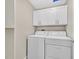 Laundry room with white cabinets and updated appliances at 8201 Lake Isle Ct, Las Vegas, NV 89145