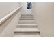 Carpeted staircase with a white railing leads to the upper level, bathed in natural light at 387 Layla Bay St, Henderson, NV 89014