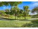 Scenic view of a neighborhood park with lush green grass and mature trees on a sunny day at 10528 Meadow Mist Ave, Las Vegas, NV 89135