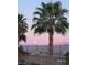 Scenic view of city from behind the home with tropical palm trees silhouetted against a dusk sky at 2764 Leys Burnett Ave, Henderson, NV 89044