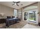 Relaxing main bedroom with sliding door to patio and ceiling fan at 2987 Matese Dr, Henderson, NV 89052