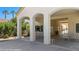 Covered outdoor patio area featuring ample seating for dining and socializing with views of the surrounding landscape at 700 Aztec Cir # 2E, Mesquite, NV 89027