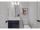 Small bathroom with a toilet and stylish vanity at 11671 Hatchling Ave, Las Vegas, NV 89138