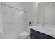 Clean bathroom with walk-in shower and modern vanity at 11671 Hatchling Ave, Las Vegas, NV 89138