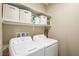 Laundry room with washer, dryer, and overhead shelving at 4495 Violet Flowers St # 2046, North Las Vegas, NV 89031