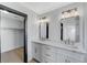 Elegant bathroom with double sink vanity, marble countertop, and access to a walk-in closet at 6027 Stone Hollow Ave, Las Vegas, NV 89156