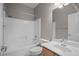 Clean bathroom with a shower-tub combo and single sink at 6151 Moonlight Sonata Ave, Las Vegas, NV 89122