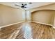 Bright bedroom with hardwood floors and a ceiling fan at 773 Valley Rise Dr, Henderson, NV 89052