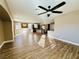 Spacious living room featuring hardwood floors and a ceiling fan at 773 Valley Rise Dr, Henderson, NV 89052