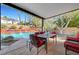 Covered patio with a view of the pool and landscaped backyard at 8908 Rocky Shore Dr, Las Vegas, NV 89117