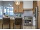 Close-up of kitchen features stainless steel oven, range and backsplash tiles at 8120 Pacific Cove Dr, Las Vegas, NV 89128