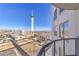 City view from balcony showcasing the Stratosphere Tower in Las Vegas and distant mountains at 200 W Sahara Ave # 2108, Las Vegas, NV 89102