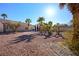 Expansive backyard with desert landscaping and mature palm trees at 3157 Faiss Dr, Las Vegas, NV 89134