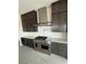 Chef's kitchen with stainless steel range, custom vent hood, and wall-mounted pot filler at 4630 Blushing Dawn Ave, Las Vegas, NV 89118