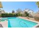 Lush backyard pool and spa surrounded by manicured greenery, offering a serene outdoor experience at 5517 Whiteleaf Ct, Las Vegas, NV 89149