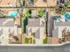 A bird's eye view showcases a landscaped yard, pool, and well-maintained homes at 6316 Canyon Ridge Dr, Las Vegas, NV 89108